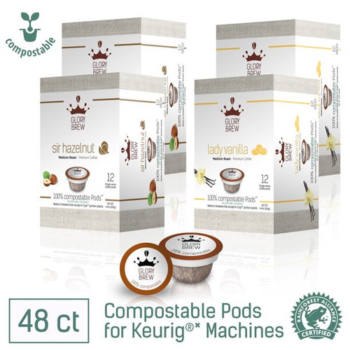 Glorybrew Compostable Capsules For Keurig K-cup Machines - 48 Ct Flavored Espresso - Compatible Coffee Pods Variety - Hazelnut, Vanilla