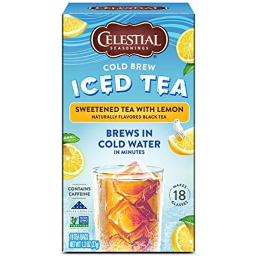 Celestial Seasonings Cold Brew Iced Tea, Sweetened Tea With Lemon, Contains Caffeine, 18 Tea Bags (pack Of 6)