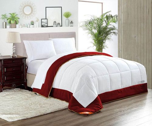 California King Comforter Dual Tone Burgundy 300 Gsm Plush Siliconized Microfiber Fill Duvet Insert With 1000 Thread Count Egyptian Cotton Shell Fluffy With Piping & Matching Pillowcases