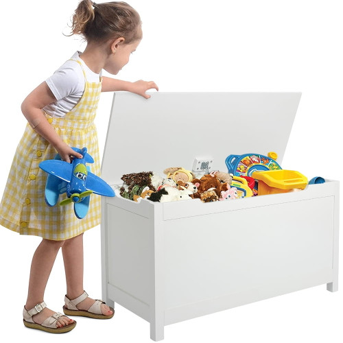 Kids Toy Box Storage Chest, Wood Kids Toy Storage Bench For Boys Girls, Entryway Storage Bench For Hallway, Bedroom, White, R536