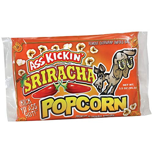 Ass Kickin' Sriracha Microwave Popcorn Bags - 3 Pack - Ultimate Spicy Popcorn Gourmet Gift - Makes A Great Movie Theater Popcorn Or Snack Food For Movie Night