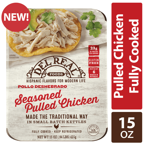 Del Real Foods Seasoned Pulled Chicken, 15 Oz (cooked)