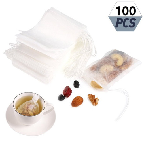 100 Pack Disposable Tea Filter Bags Tea Infusers 2" X 2.7" Empty Muslin Drawstring Herbs Bag For Brew Tea Cold Brew Coffee