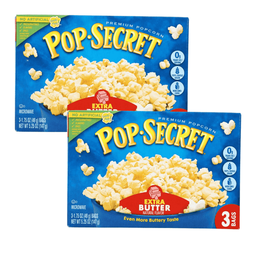 Pop Secret Microwavable Popcorn, Extra Butter Flavor, 100% Whole Grain Made With Non-gmo Corn 0g Transfat Popped Corn Great For Movie Nights Snacks With Family 3 Bags/box Pack Of 2 Total Of 6 Bags
