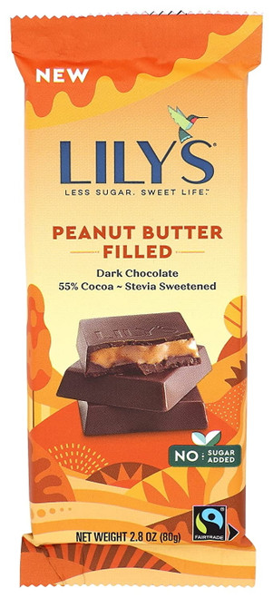 Lilys Chocolate Peanut Butter Filled 55% Dark Chocolate Bar, 2.8 Ounce - Pack Of 6