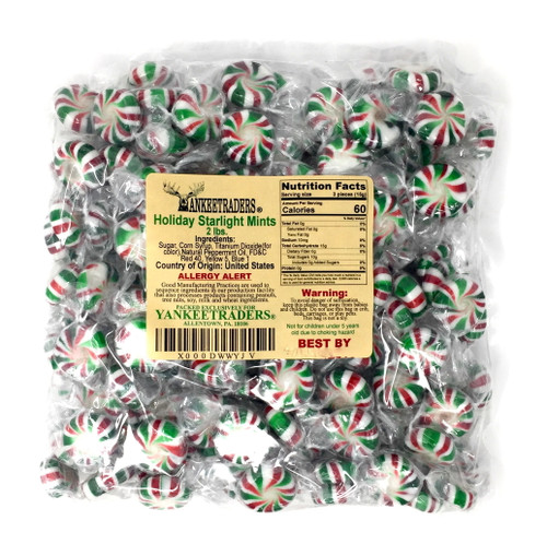 Yankeetraders Peppermint Starlight Mints - Red, Green & White, 2 Lbs.