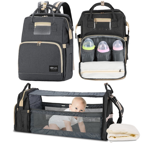 Happyluoka Baby Diaper Bag Backpack For Girls, Adjustable Shoulder Straps, Baby Boy Nappy Bag, Dark Grey