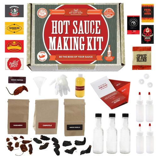 Diy Gift Kits Standard Hot Sauce Making Kit With Everything Included For Diy; Make Your Own Hot Sauce Kit For Adults; Ingredients, 3 Recipes, & Bottles Included; Gift For Birthdays, Fathers Day & More