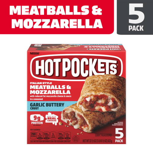 Hot Pockets Frozen Snacks Meatballs And Mozzarella Garlic Buttery Crust Sandwiches, 22.5 Oz, 5 Count (frozen)