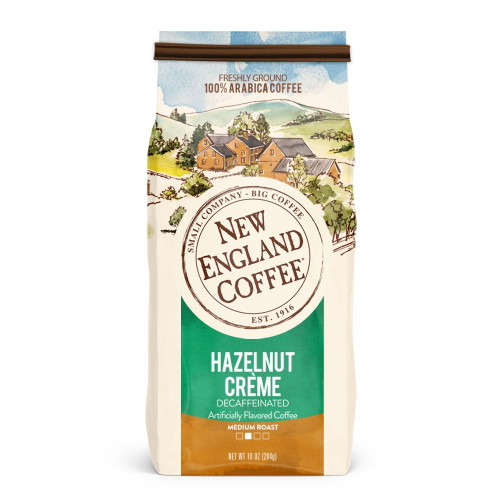 New England Coffee Decaf Hazelnut Crememedium Roast Ground Coffee, 10 Oz, Bag