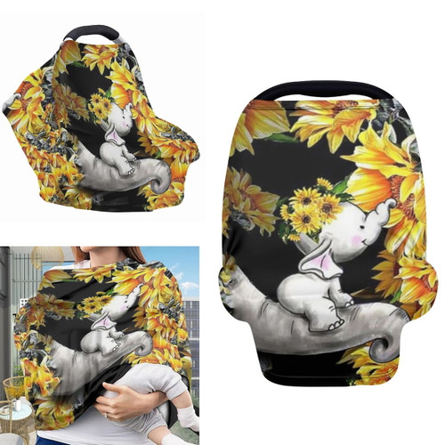 Hugs Idea Nursing Cover Breastfeeding Scarf - Sunflower Elephant Baby Car Seat Covers, Infant Stroller Cover, Carseat Canopy For Girls And Boys