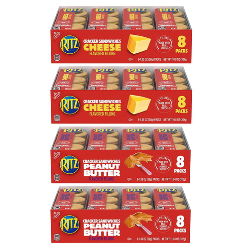 Ritz Peanut Butter Sandwich Cracker Snacks And Cheese Sandwich Crackers, Snack Crackers Variety Pack, 32 Snack Packs