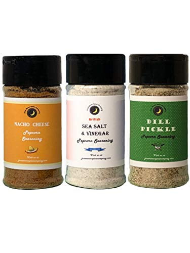 Premium | Popcorn Seasoning | Variety 3 Pack | Sea Salt & Vinegar | Nacho Cheese | Dill Pickle | 3.5 Fl. Oz. | Calorie Free | Fat Free | Saturated Fat Free | Cholesterol Free