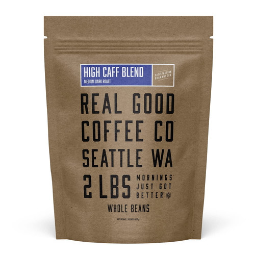 Real Good Coffee Company - Whole Bean Coffee - High Caff Dark Roast Coffee Beans - 2 Pound Bag - 100% Whole Arabica Beans - Grind At Home, Brew How You Like