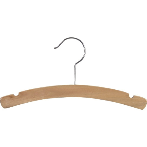International Hanger Wooden Kids Top Hanger, Natural Finish With Chrome Hardware, Box Of 50