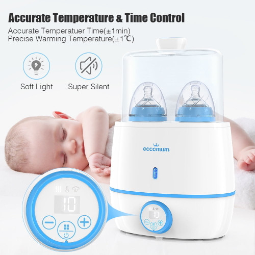 Eccomum Baby Bottle Warmer & Bottle Sterilizer, 6-in-1 Double Bottle Warmer For Breast Milk, Baby Food Heater With Lcd Display Accurate Temperature Control, Constant Mode