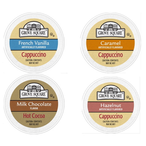 Grove Square French Vanilla, Hot Chocolate, Halzelnut And Caramel Capuccino Coffee Pods, 96 Count For Keurig K-cup Brewers