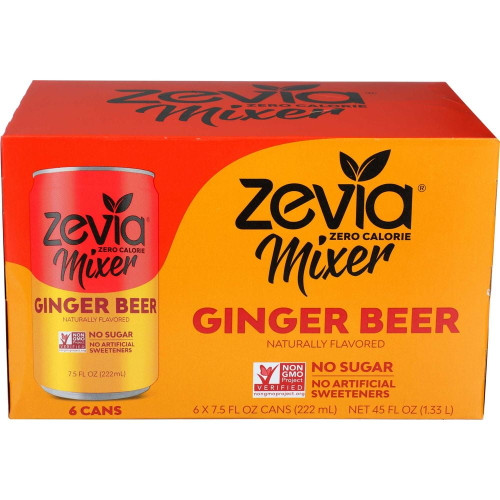 Zevia Zero Calorie Ginger Beer Mixer, 6 Count -- 4 Per Case.