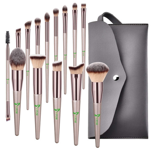 Bestope Makeup Brushes, Conical Handle Professional Premium Synthetic Brush Set Kit With Case Bag For Blending Foundation Powder Blush Eyeshadow, Champagne Gold, 14 Count