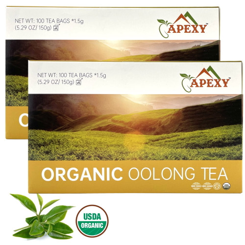Apexy Organic Oolong Tea Bags, Individually Wrapped Tea Bags, 100 Count Each Box, Premiun 100-percent Organic Oolong Tea (pack Of 2)