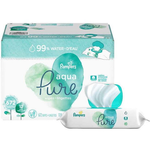 Pampers Aqua Pure Sensitive Water Baby Diaper Wipes, Hypoallergenic And Unscented, 12x Pop-top Packs, 672 Count