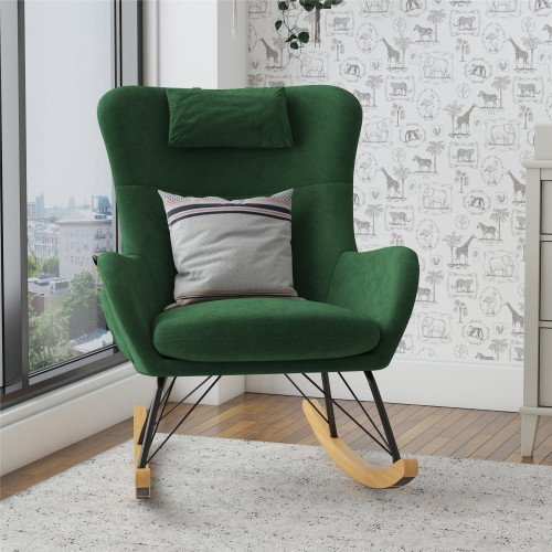 Baby Relax Robbie Rocker Accent Chair With Storage Pockets, Green, Soft Chenille Fabric