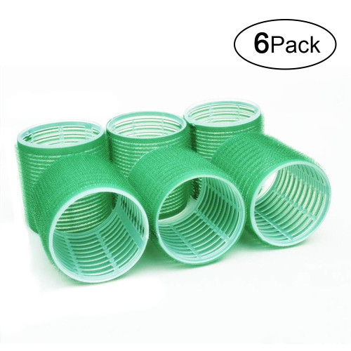 Nogis 2.36" Plastic & Nylon Self Grip Velcro Hair Rollers, 6 Piece Set, Green