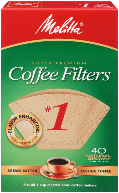 Melitta Natural Brown Cone Coffee Filter, Size 1 - 40 Ct