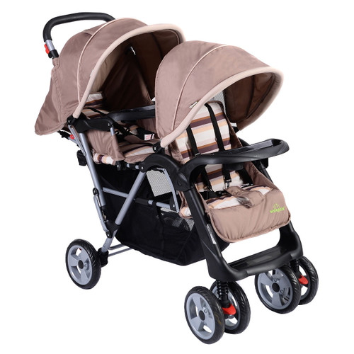 Costway Foldable Twin Double Stroller, Grey