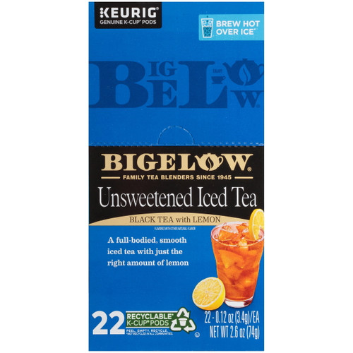 Bigelow Brew Over Ice Unsweetened Iced Tea W Lemon K-cup Pods, Black Tea, 22 Pods