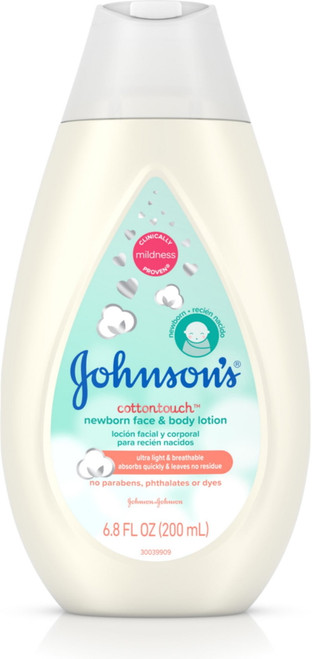 Johnson's Cotton Touch Newborn Baby Face And Body Lotion, Made With Real Cotton 6.8 Oz (pack Of 2)