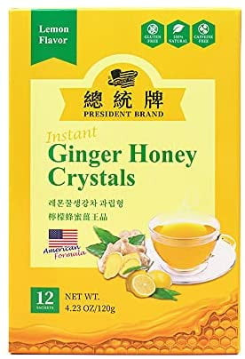 Greenlike Instant Ginger Honey Crystals 12 Sachets Instant Hot Or Cold Beverage Have Lemon Brown Sugar Jujubae Fructus Angelica Sinensis Radix Ginseng 5 Flavors姜王晶장왕징江王京调理气血月经，柠檬花旗当归红枣黑糖5种味道lemon