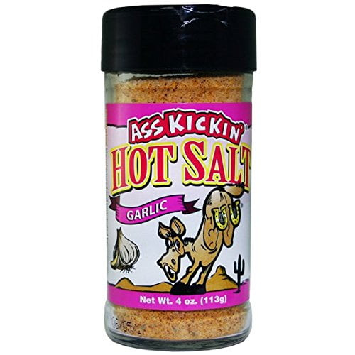 Ass Kickin' Hot & Spicy Garlic Salt , 4oz. Shaker Jar - Perfect Flavored Salt For Popcorn Seasoning, Margarita Salt And French Fry Seasoning - Premium Gourmet Gift