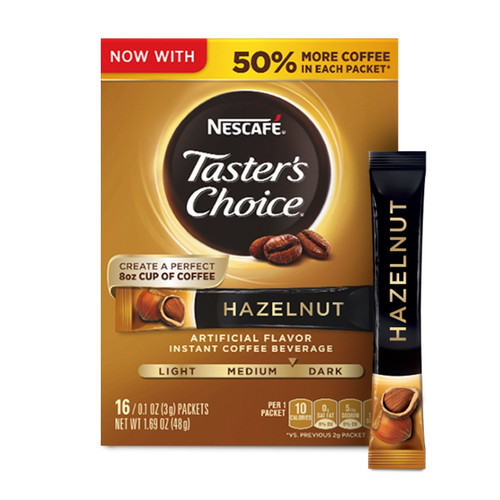 Nescafe Taster's Choice, Hazelnut Flavored Instant Coffee, Medium Dark Roast, 1 Box (16 Packets)