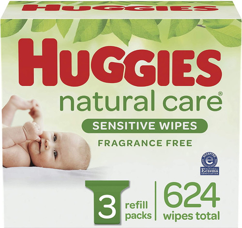Baby Wipes, Huggies Natural Care Sensitive Baby Diaper Wipes, Unscented, Hypoallergenic, 3 Refill Packs (624 Wipes Total)