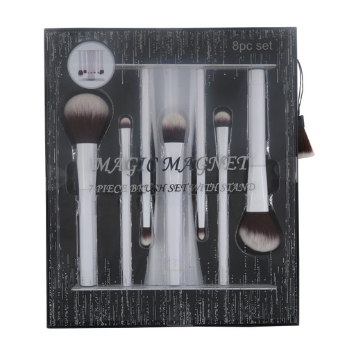Premium Professional Cosmetic Magnet Brush Gift Set With Standing Holder, Black, 8 Piece Set