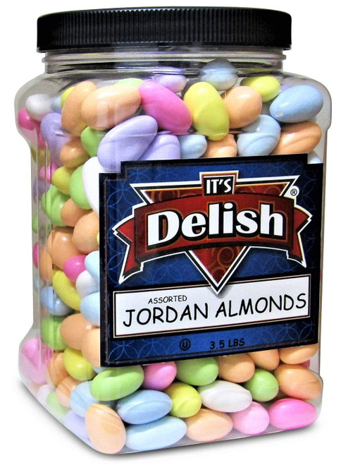 Assorted Jordan Almonds By Its Delish, 3.5 Lbs Jumbo Container  Pastel Colors Kosher Almond Nut With Sweet Hard Candy Coating