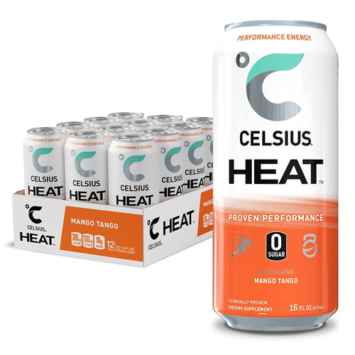 Celsius Heat Performance Energy Drink 16 Fl Oz, Mango Tango (pack Of 12)