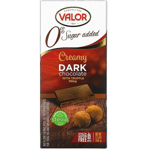 Valor, Creamy Dark Chocolate With Creamy Truffle Filling, 0% Sugar Added, 3.5 Oz Pack Of 3