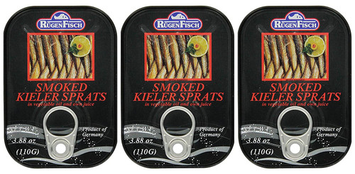 Rügenfisch Smoked Kieler Sprats, In Vegetable Oil And Own Juice, 3.88 Oz. Cans (pack Of 3)