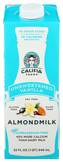Califia Farms Unsweetened Vanilla Almond Milk, 32 Fluid Ounce -- 6 Per Case.