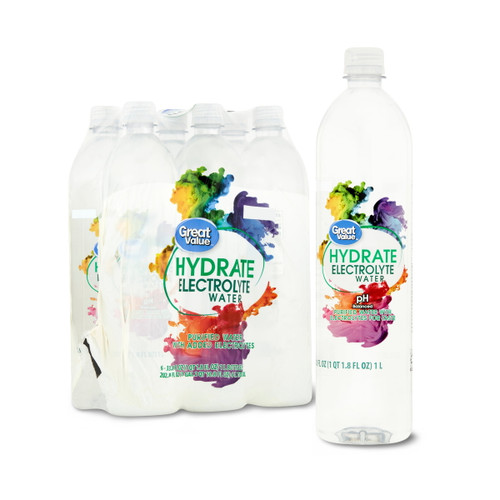 Great Value Hydrate Electrolyte Water, 33.8 Fl Oz, 6 Count