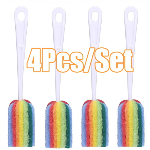 Zhaomeidaxi 4pcs Soft Hanging Sponge Cleaning Brush Cleaner With Long Handle Cup Feeding Bottle Scrubber Washing Brushes For Coffee Glasses Pot Milk Cup Mugs Winebottle Baby Bottles