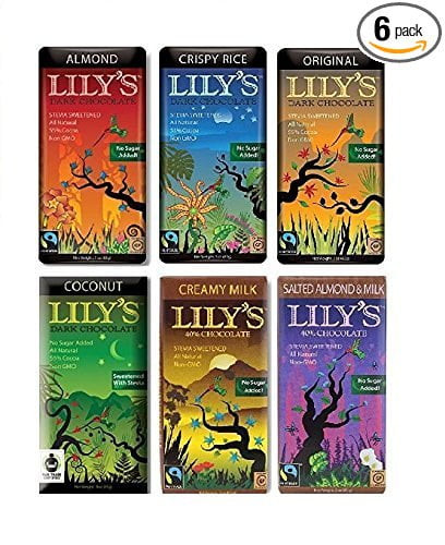Lily's Chocolate - Super Variety - 1 Of Each Flavor Creamy Milk, Almond, Coconut, Salted Almond Milk, Original, Crispy Rice - 3 Oz