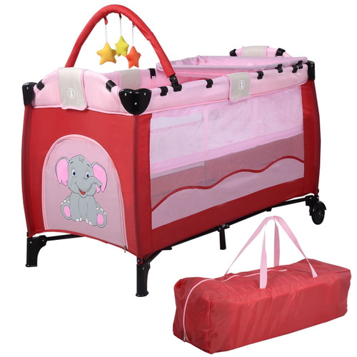 Goplus Pink Baby Crib Playpen Playard Pack Travel Infant Bassinet Bed Foldable