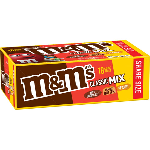 M&m's Classic Mix Chocolate Candy Share Size Pack, 2.5 Oz (18 Count)