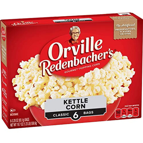 Orville Redenbachers Kettle Corn Microwave Popcorn, Gluten Free, 3.28 Ounce Classic Bag, 3.28 Ounce (pack Of 6)
