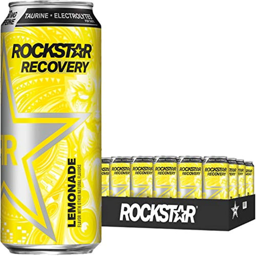 Rockstar Recovery Lemonade Energy Drink, Caffeine And Electrolytes, 16oz (24 Pack) (packaging May Vary)