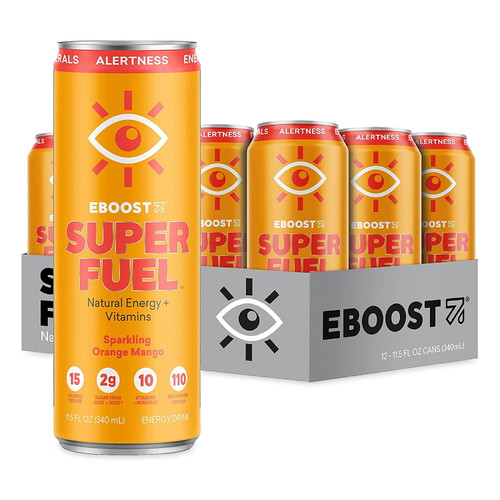 Eboost Super Fuel Natural Energy And Vitamins, Orange Mango, 12 Pack