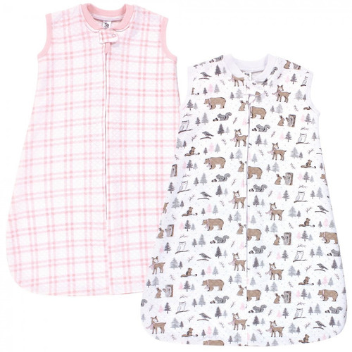 Hudson Baby Infant Girl Premium Quilted Sleeveless Sleeping Bag And Wearable Blanket, Winter Forest 2-pack, 12-18 Months